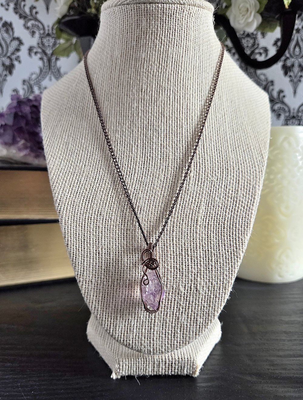 Image of Double Terminated Amethyst Crystal Wire-Wrapped Pendant