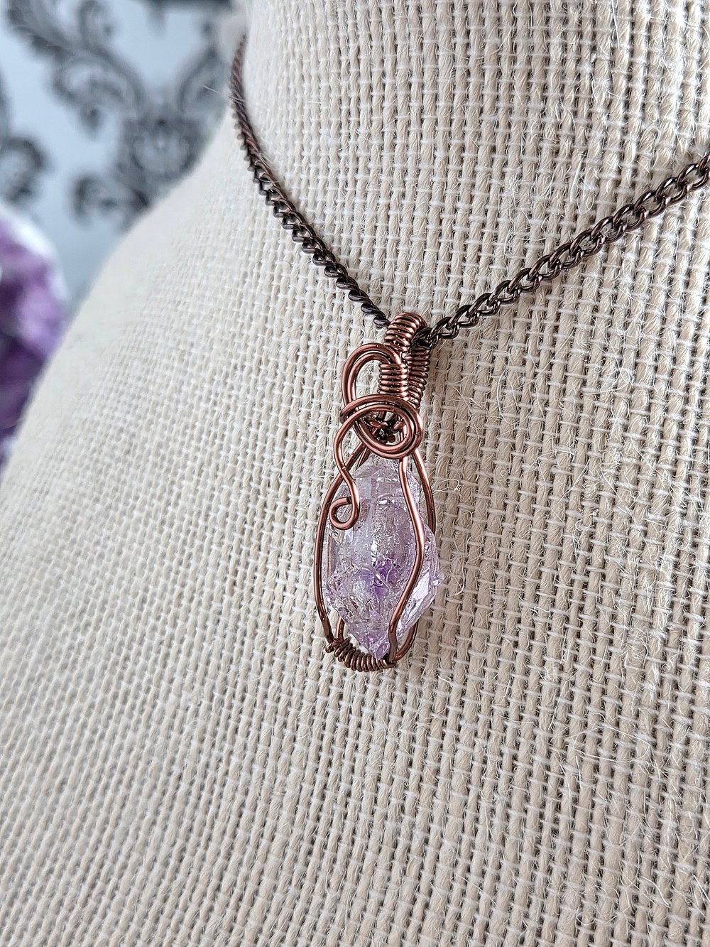 Image of Double Terminated Amethyst Crystal Wire-Wrapped Pendant