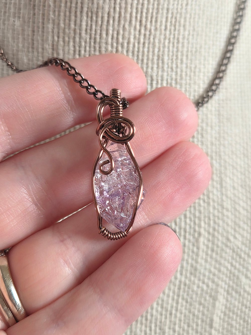 Image of Double Terminated Amethyst Crystal Wire-Wrapped Pendant