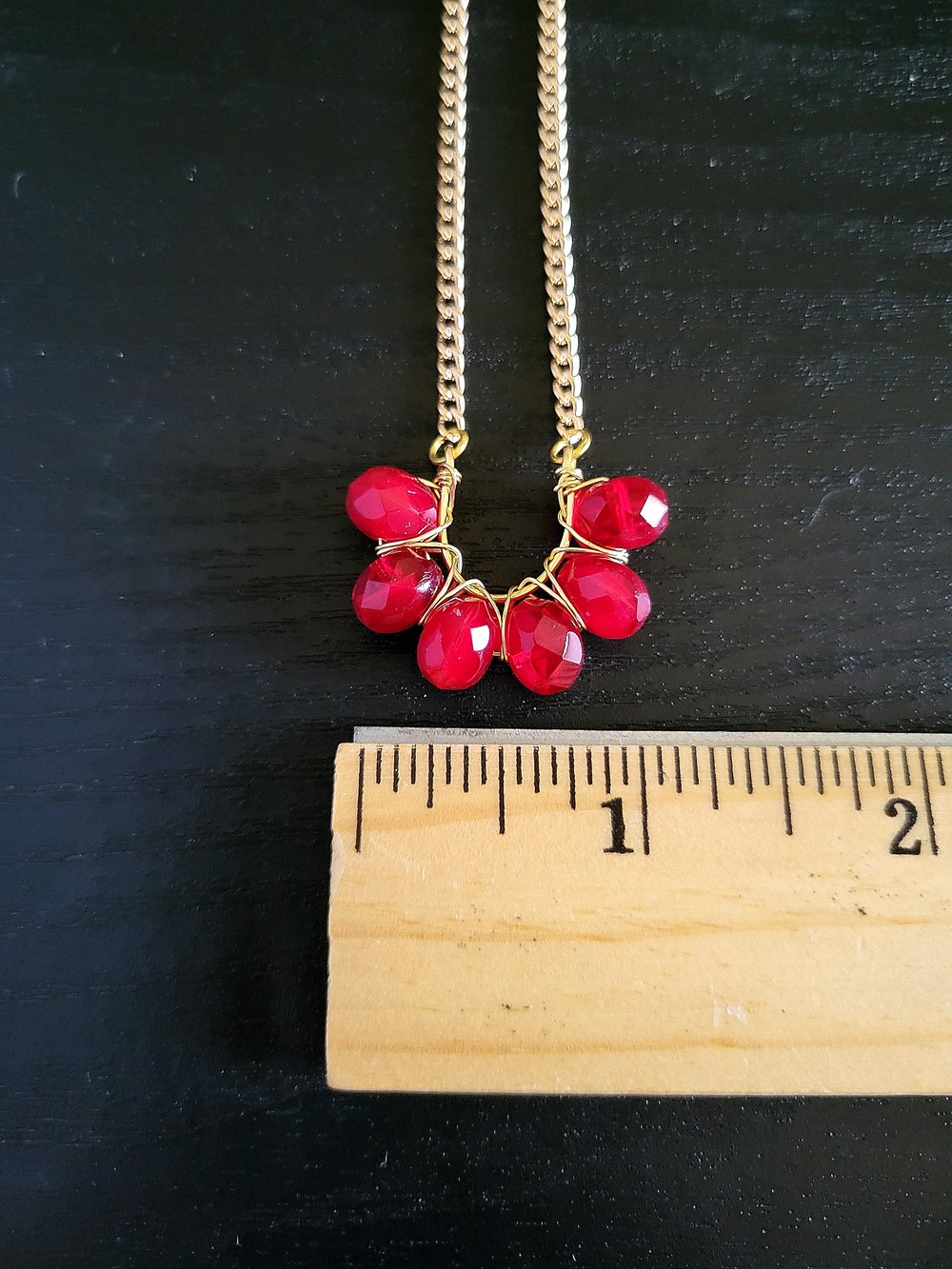 Image of Victorian-Inspired Red and Gold Wire-Wrapped Horseshoe Pendant