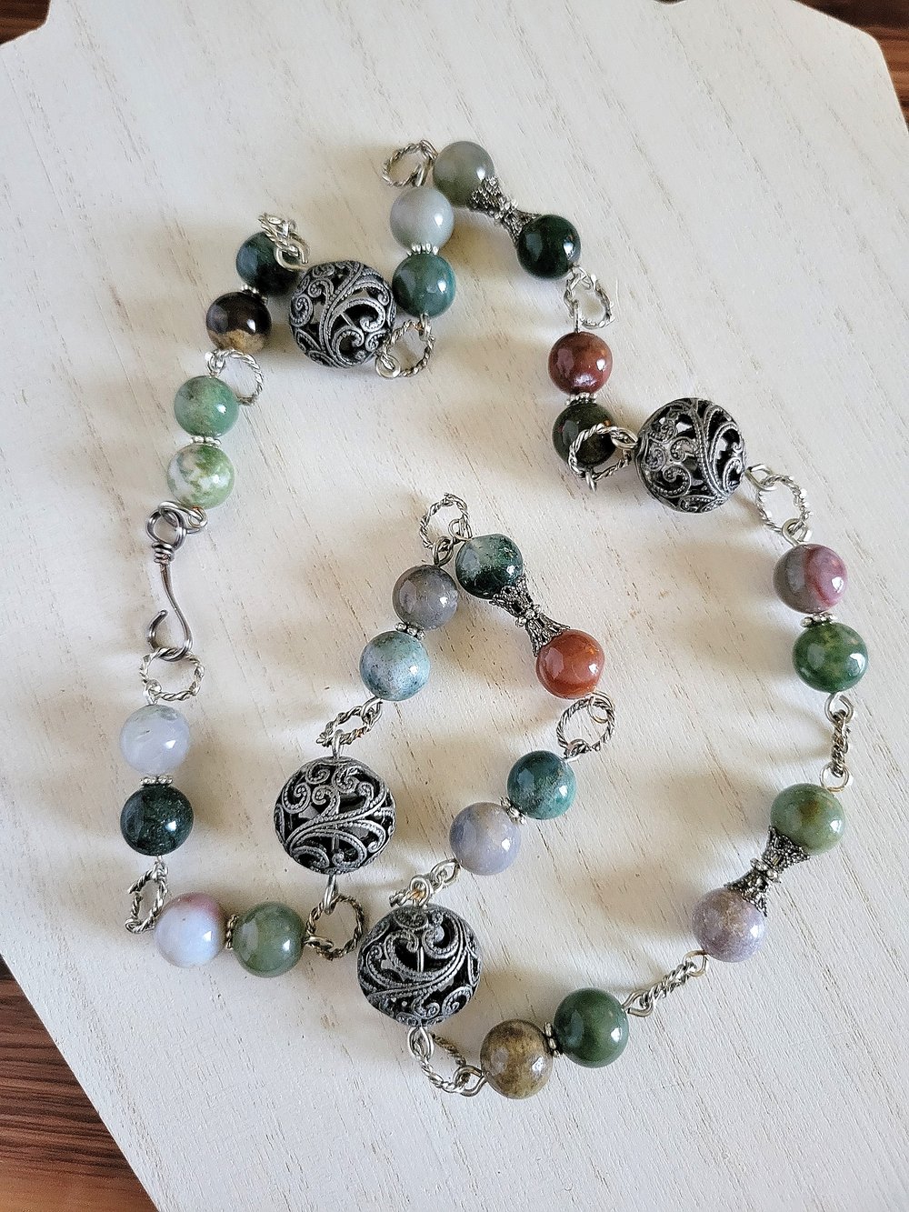 Image of Fancy Jasper and Filigree Beaded Necklace