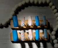 Image 1 of LONG SQUARE BLUE SPRING FLOWER ACRYLIC NAILS