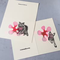 Image 1 of skunk rabbit love stinks blank courtneycourtney handcarved handstamped handmade greeting card cards