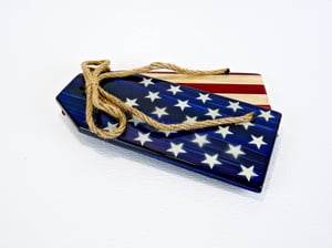 Image of American Flag Stars and Strips Wall Decor Tags, Cedar Wood, Patriotic Rustic Decor