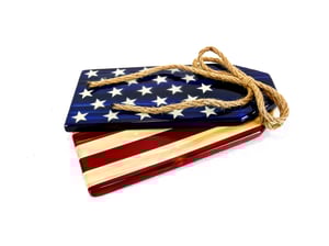 Image of American Flag Stars and Strips Wall Decor Tags, Cedar Wood, Patriotic Rustic Decor