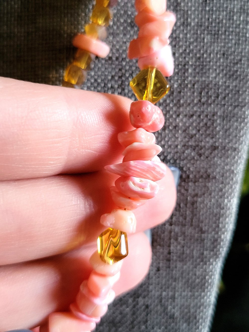Image of Double-Stranded Pink and Yellow Beaded Necklace with Rose Pendant