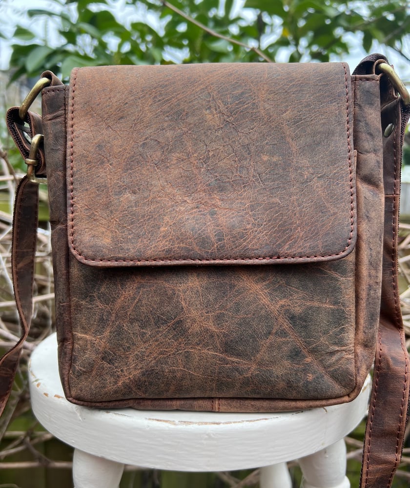 Image of Handmade Rustic Buffalo Leather Half Flap Man Bag 