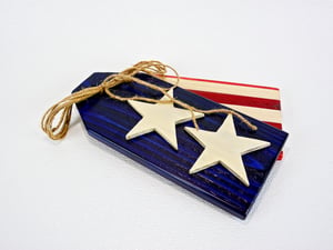 Image of American Flag with Stars and Strips Wall Decor Tags, Cedar Wood, Patriotic Rustic Decor