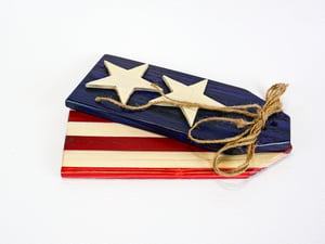 Image of American Flag with Stars and Strips Wall Decor Tags, Cedar Wood, Patriotic Rustic Decor
