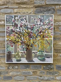 Image 2 of Natural Connections: Forsythia and Vibernum blossom against my studio window 76cm x 76cm 