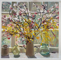 Image 3 of Natural Connections: Forsythia and Vibernum blossom against my studio window 76cm x 76cm 