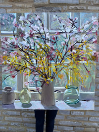 Image 4 of Natural Connections: Forsythia and Vibernum blossom against my studio window 76cm x 76cm 