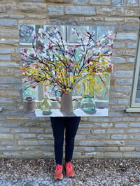 Image 5 of Natural Connections: Forsythia and Vibernum blossom against my studio window 76cm x 76cm 