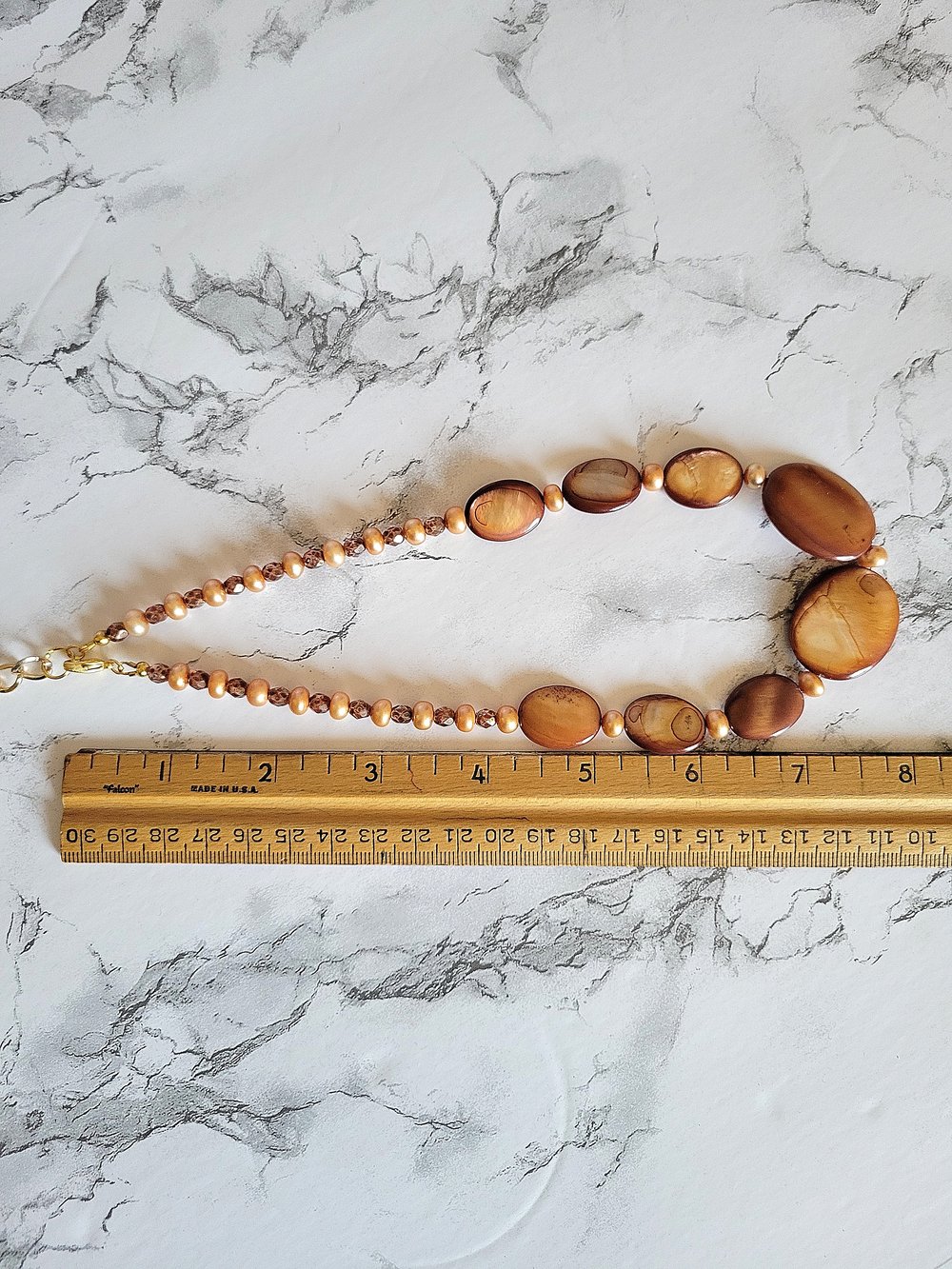 Image of Golden Brown Oval Shells and Pearls Necklace
