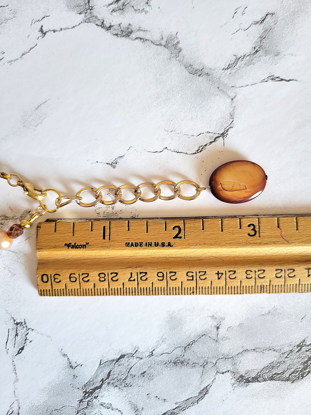 Image of Golden Brown Oval Shells and Pearls Necklace