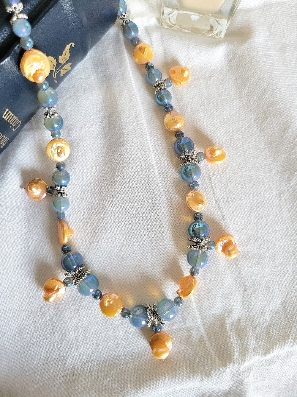 Image of Orange Pearls and Water Bubbles Necklace