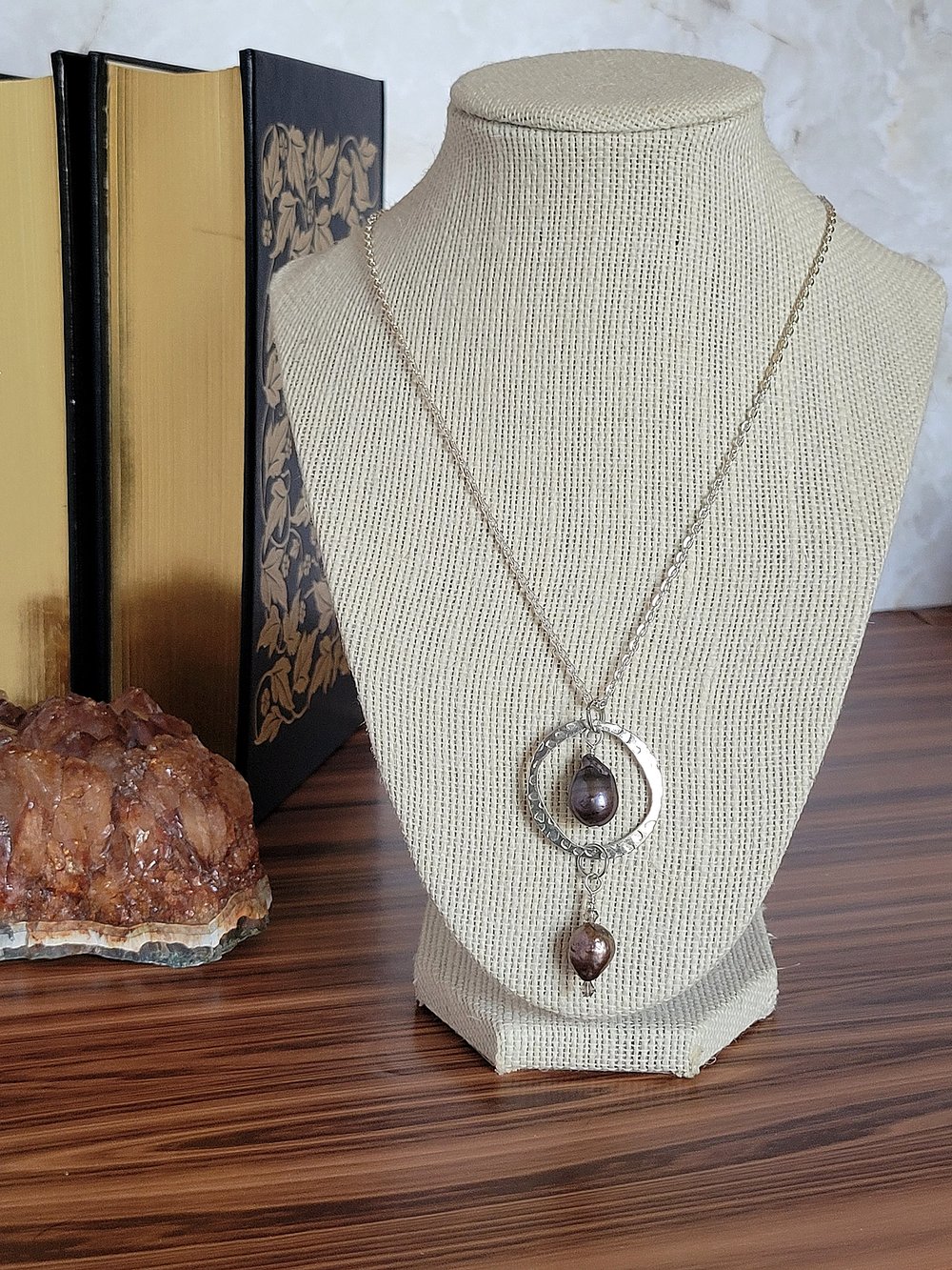 Image of Double Drop Baroque Pearl Pendant on Thin Chain