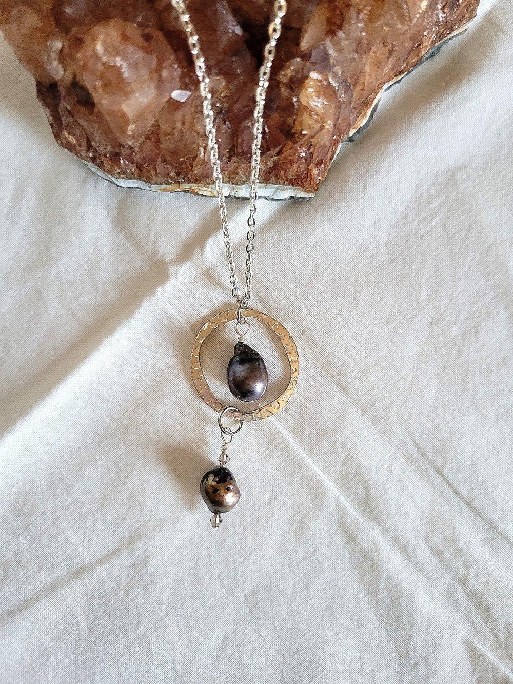 Image of Double Drop Baroque Pearl Pendant on Thin Chain