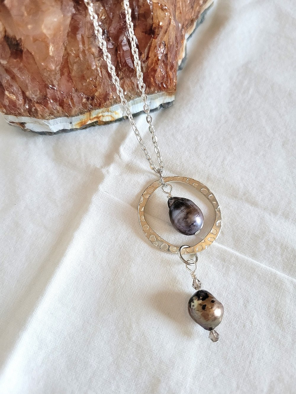Image of Double Drop Baroque Pearl Pendant on Thin Chain