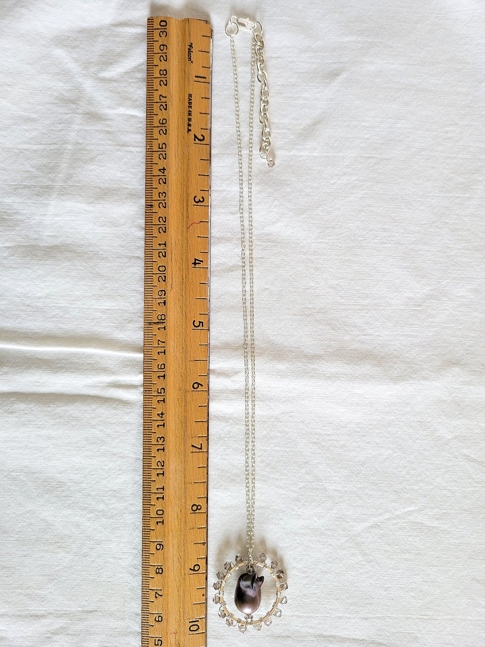 Image of Baroque Pearl and Smokey Gray Bicone Silver Pendant with Thin Chain