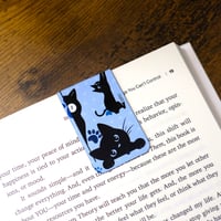 Image 1 of Handmade Fun Black Cat Magnetic Bookmark, paw, blue, peaking, gift, book, read, planner, journal