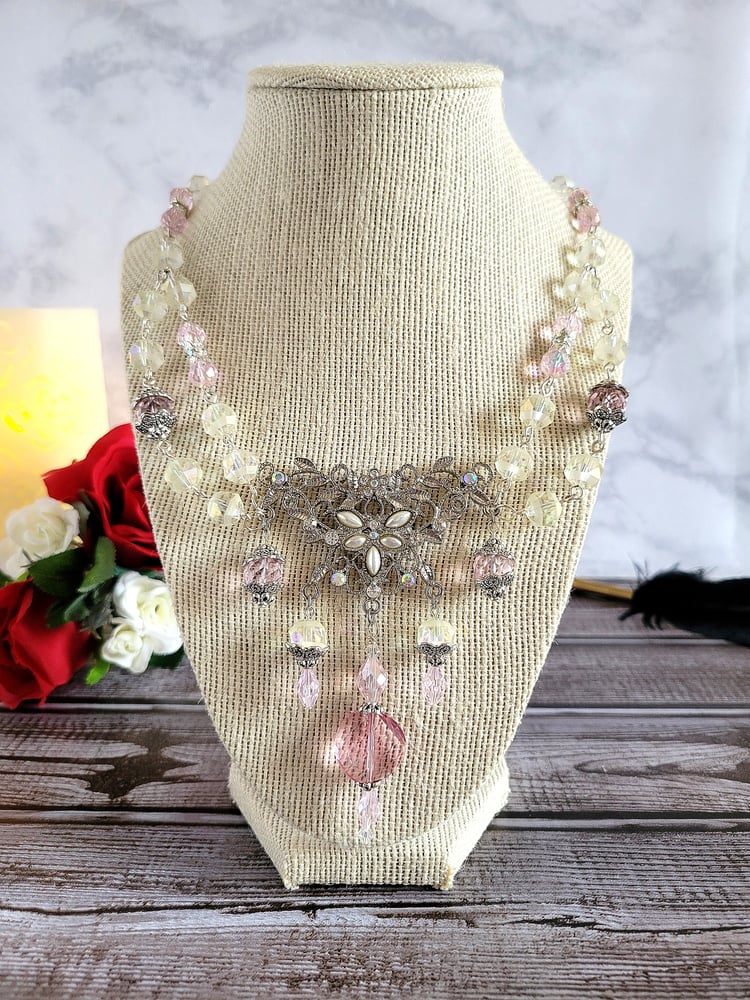 Image of Crystal and Pink Victorian-Style Necklace