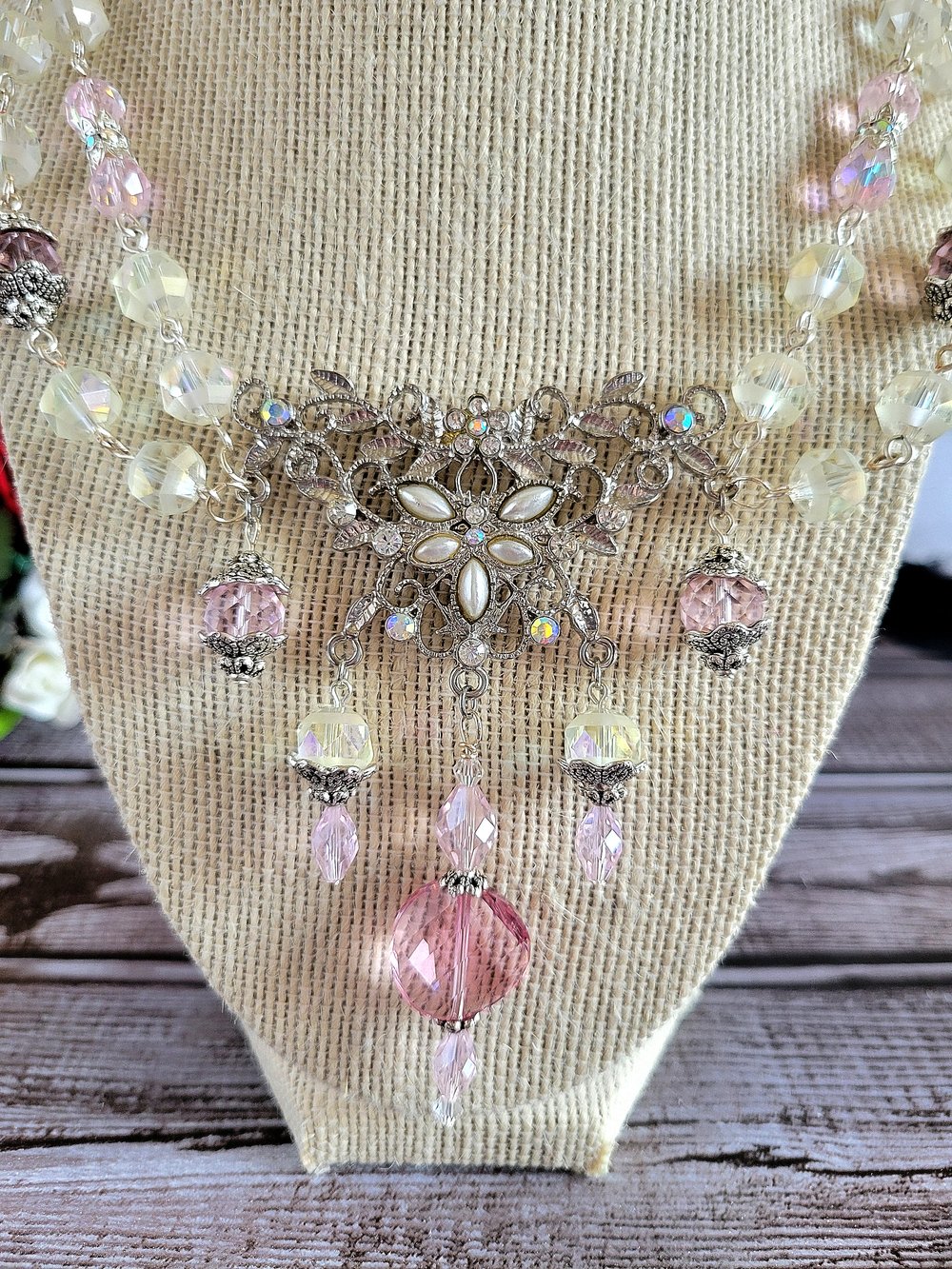Image of Crystal and Pink Victorian-Style Necklace