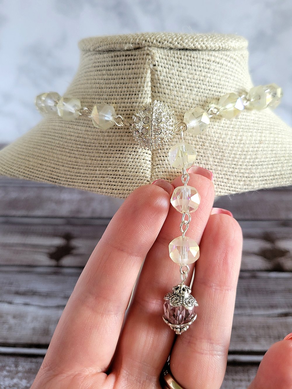 Image of Crystal and Pink Victorian-Style Necklace