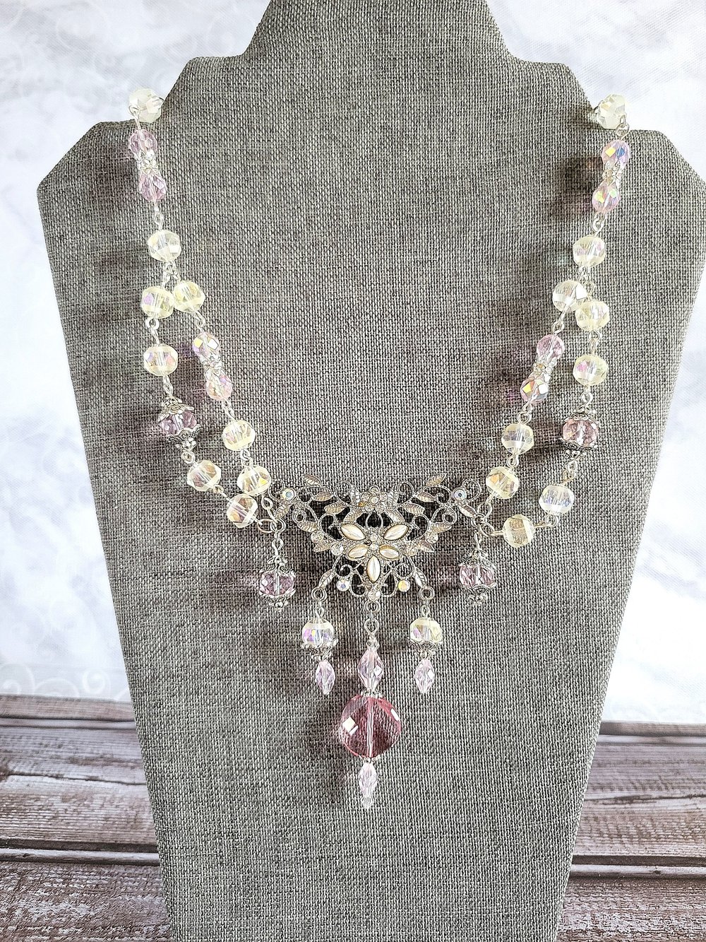Image of Crystal and Pink Victorian-Style Necklace