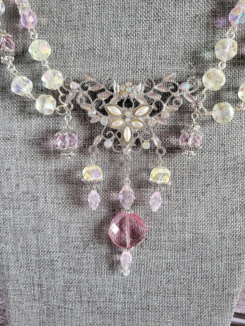Image of Crystal and Pink Victorian-Style Necklace