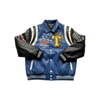 Image 1 of True Religion Embroidered Patch Varsity Jacket
