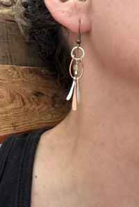 Image 1 of Green Garnet Mixed Metal Fringe earrings Silver-filled/Copper