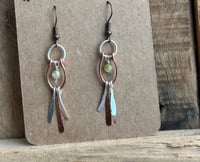 Image 2 of Green Garnet Mixed Metal Fringe earrings Silver-filled/Copper