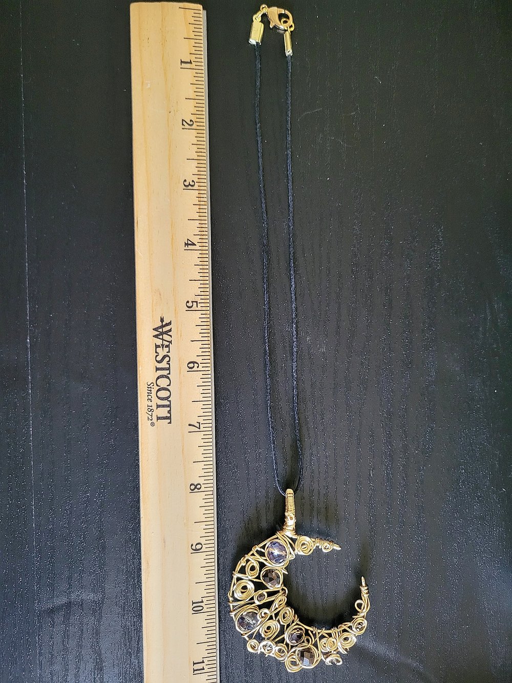Image of Gold and Black Beaded Crescent Moon Pendant