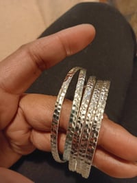 Image 1 of SET OF 5 HAMMERED  STERLING SILVER BANGLE BRACELETS 