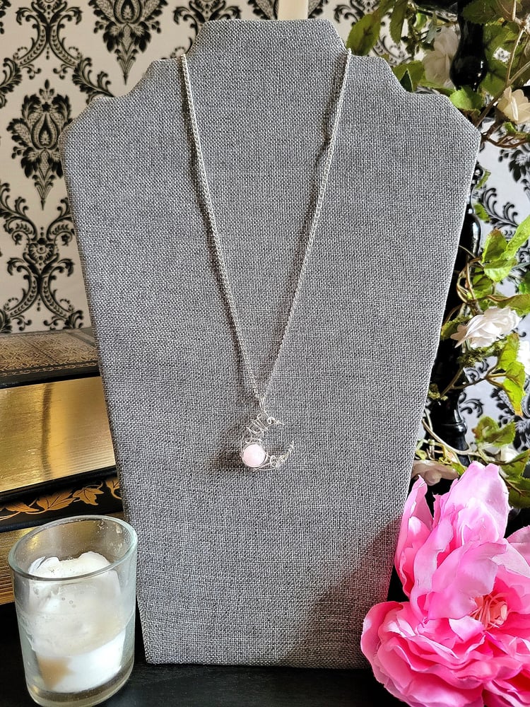 Image of Rose Quartz Silver Crescent Moon Pendant Necklace