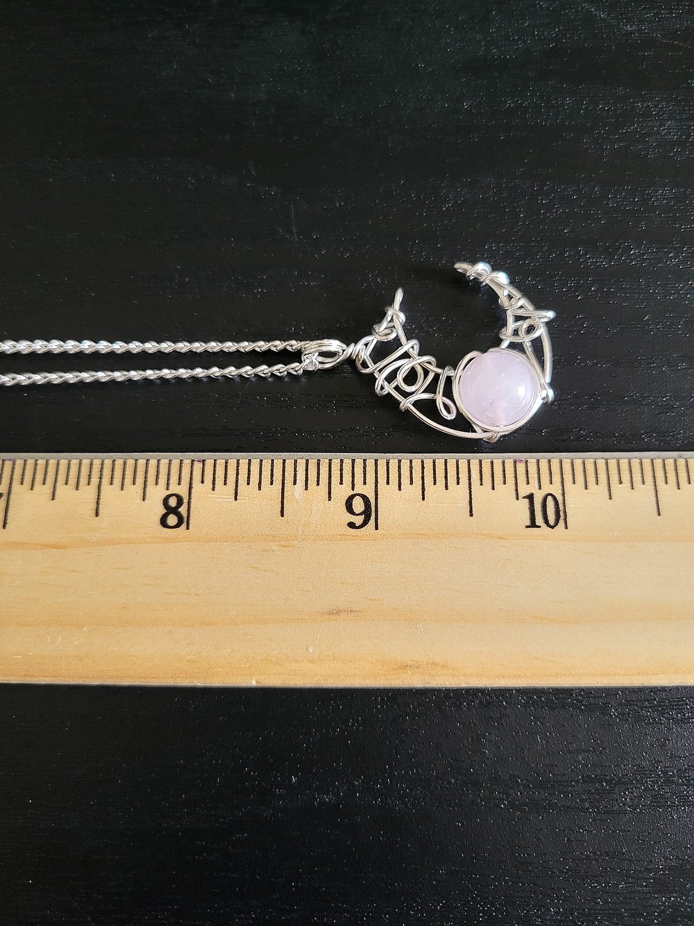 Image of Rose Quartz Silver Crescent Moon Pendant Necklace