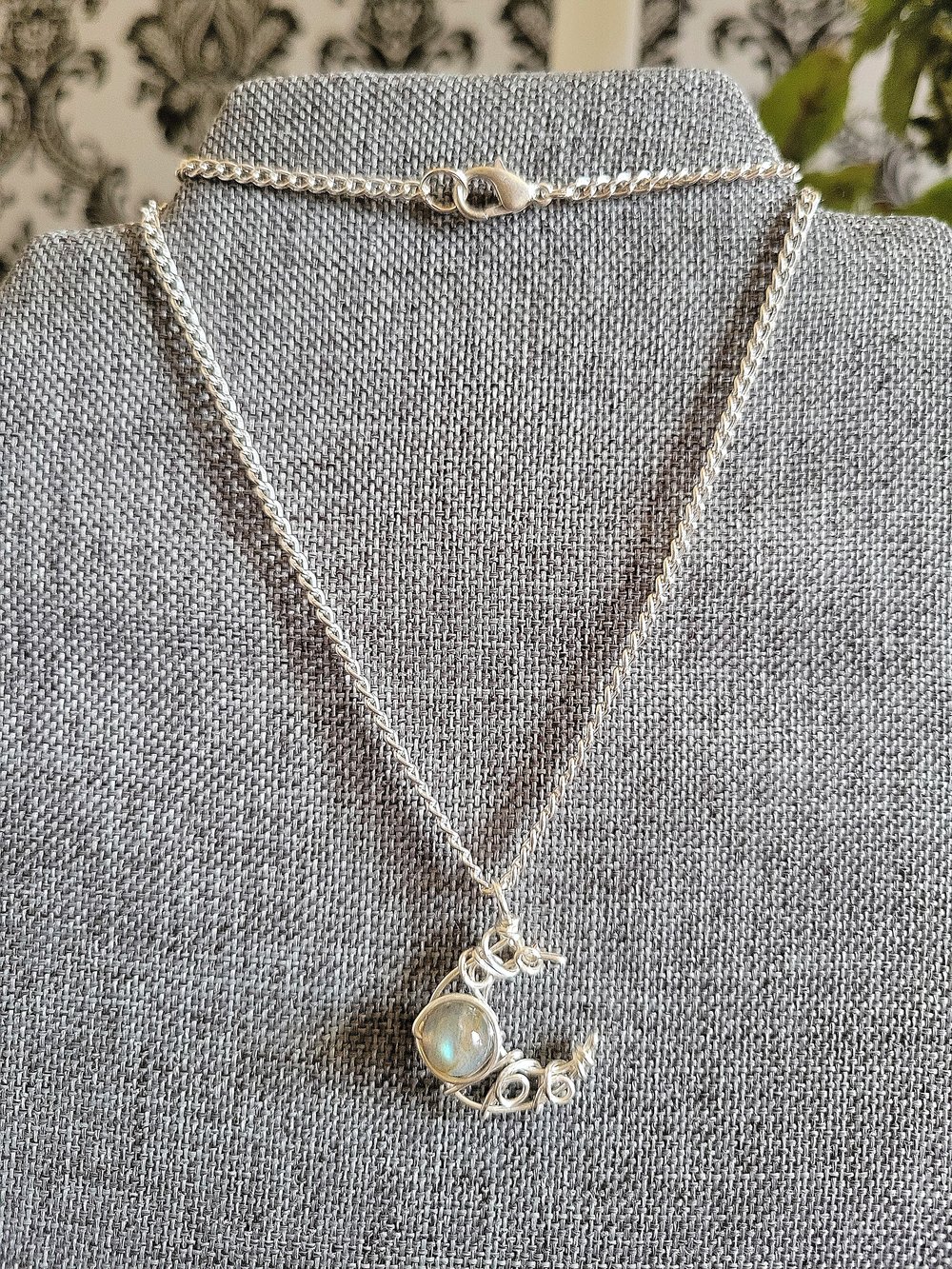 Image of Labradorite Silver Crescent Moon Pendant Necklace