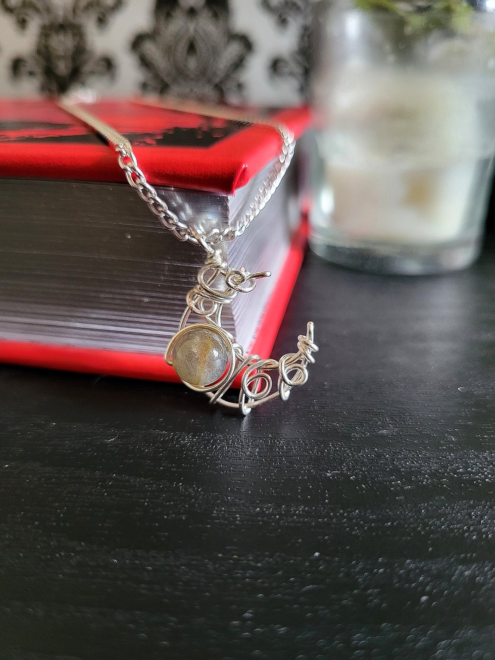 Image of Labradorite Silver Crescent Moon Pendant Necklace