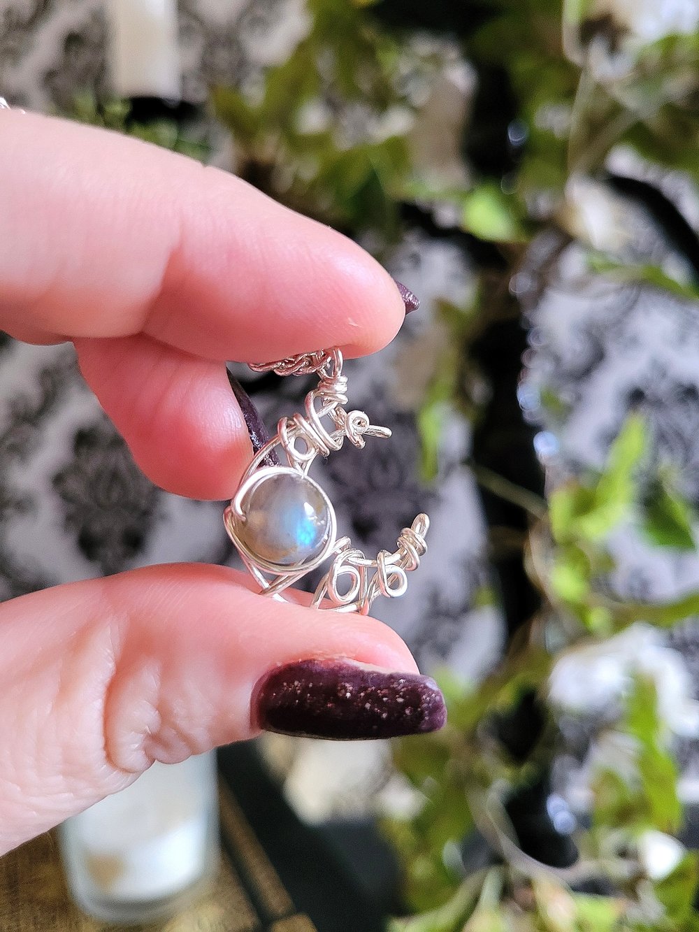 Image of Labradorite Silver Crescent Moon Pendant Necklace