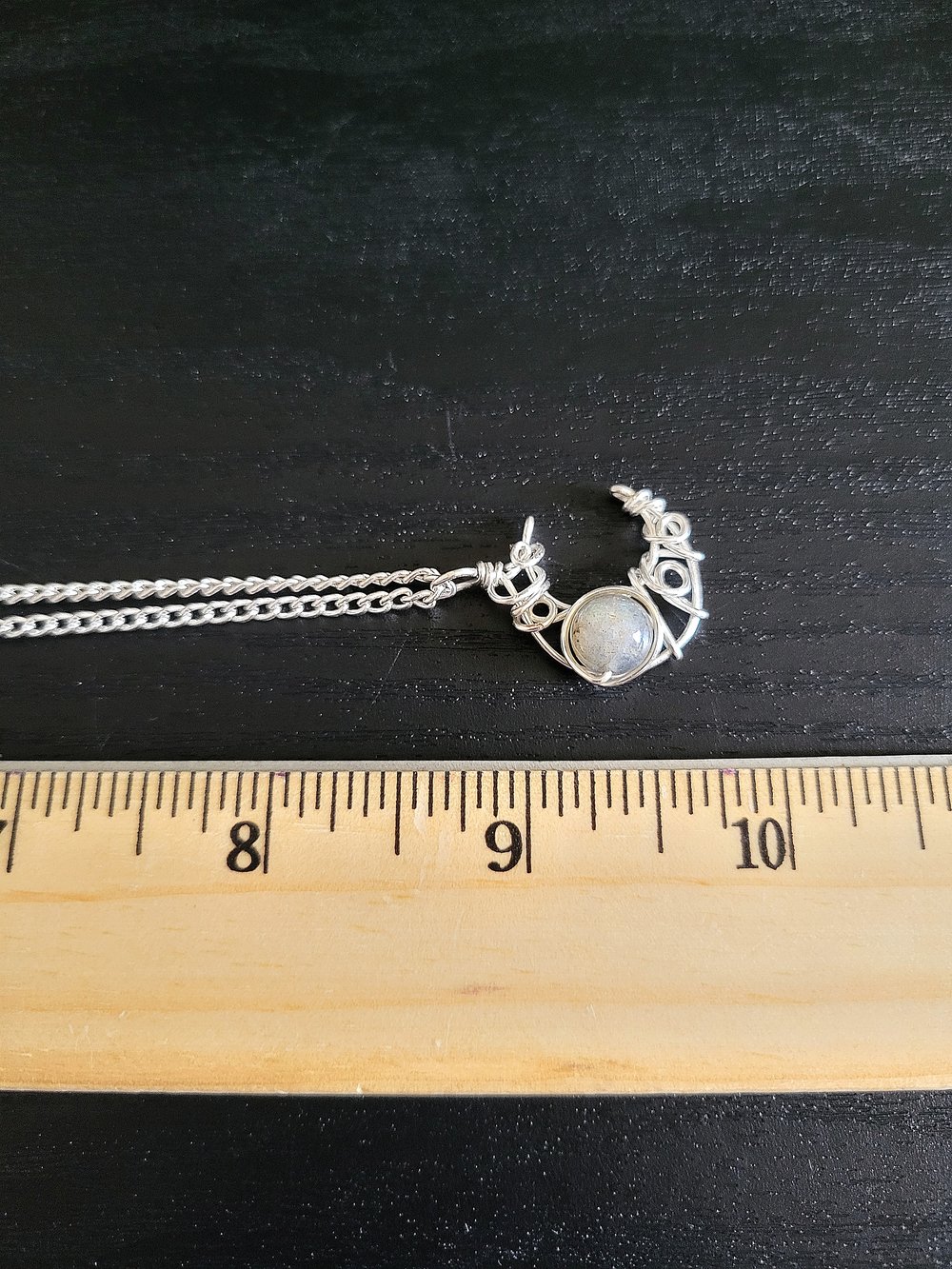 Image of Labradorite Silver Crescent Moon Pendant Necklace