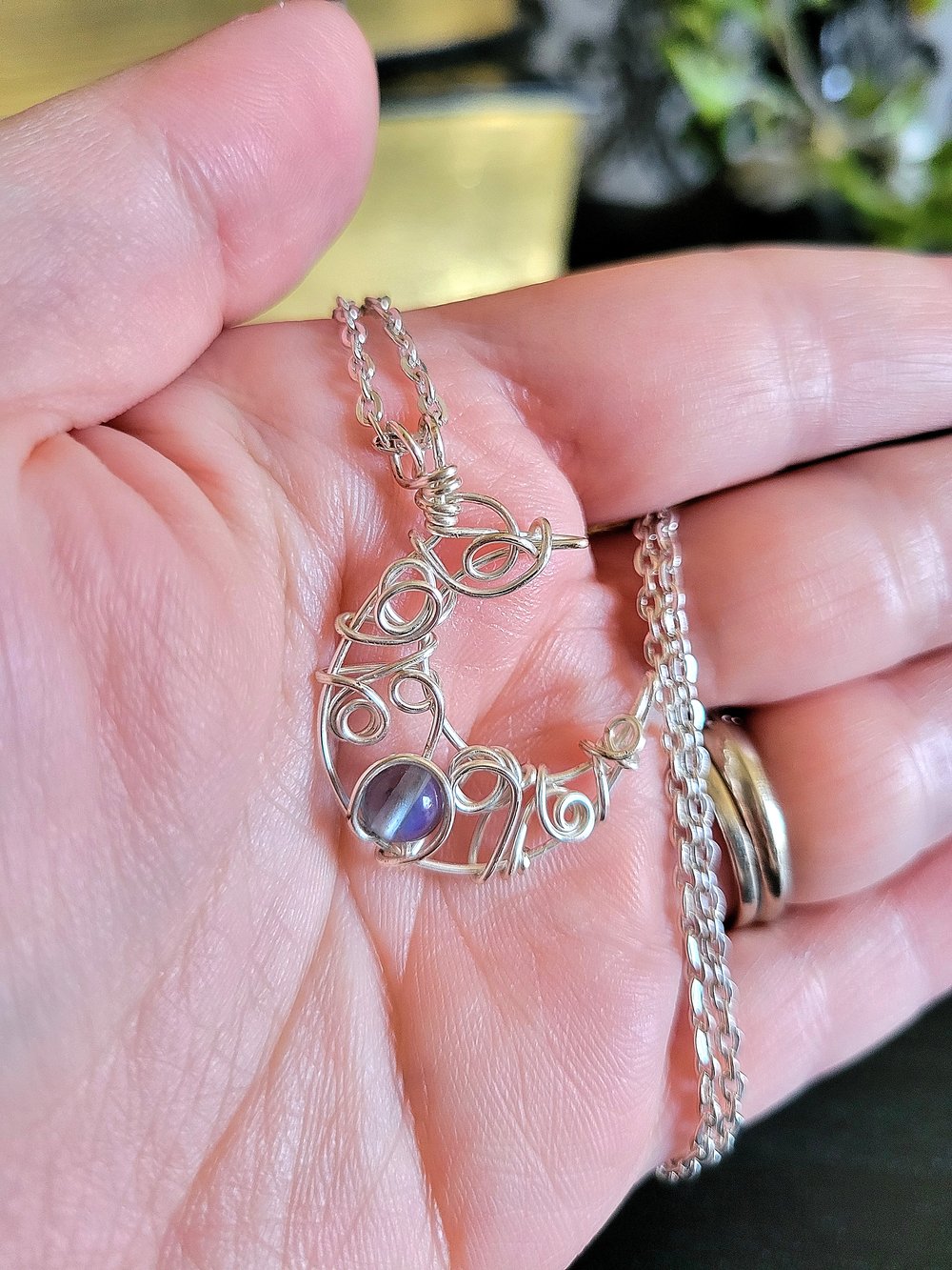 Image of Silver Crescent Moon Pendant Necklace