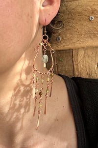 Image 1 of Green Garnett chandelier copper earrings with Prehnite stone