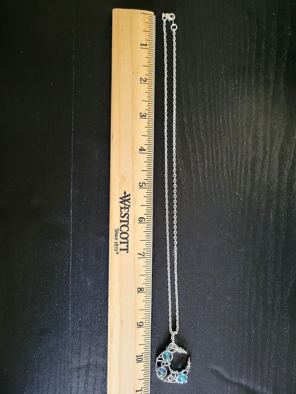 Image of Blue Beaded Crescent Moon Pendant with Chain