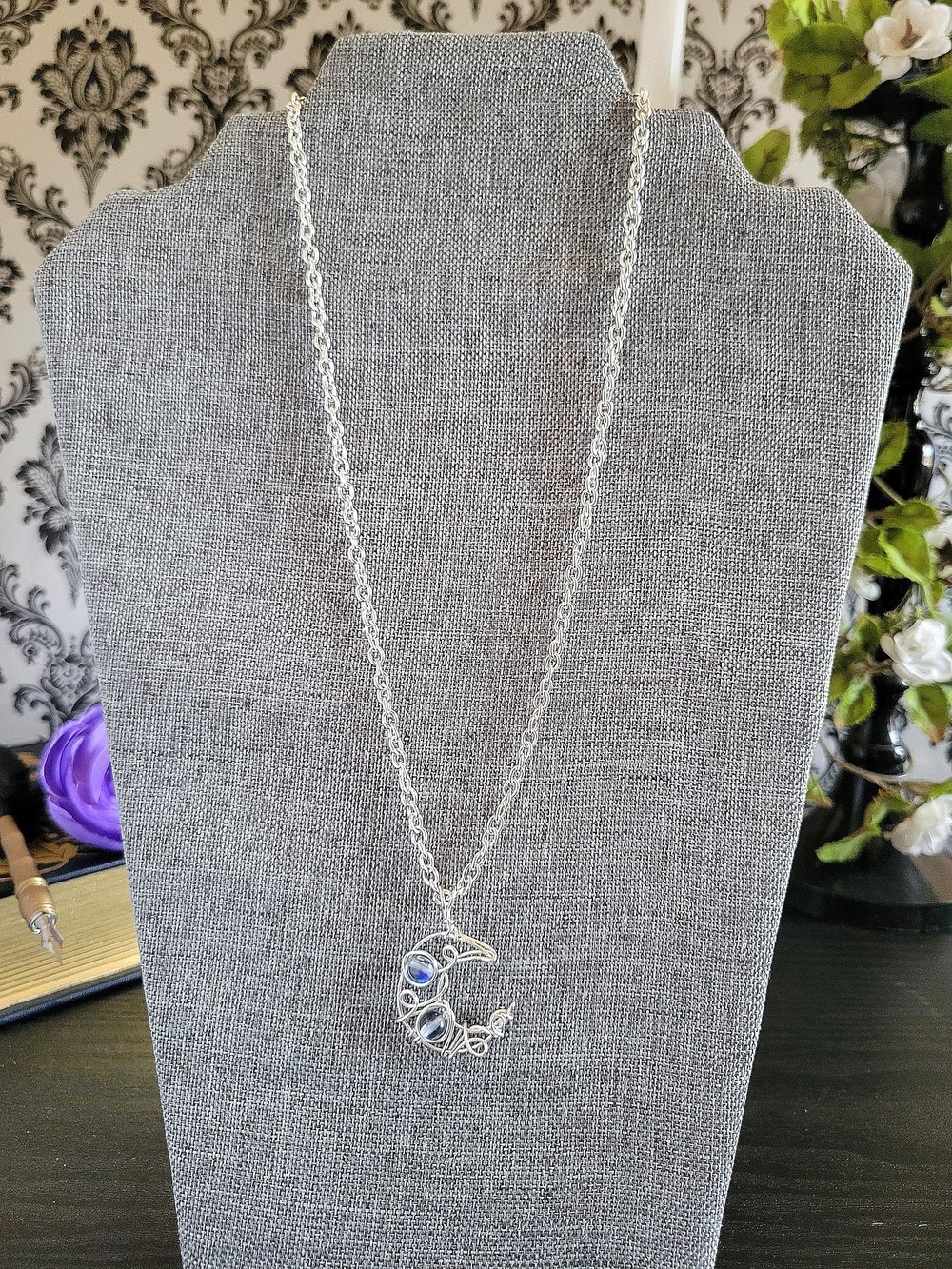 Image of Wire Wrapped Crescent Moon Necklace