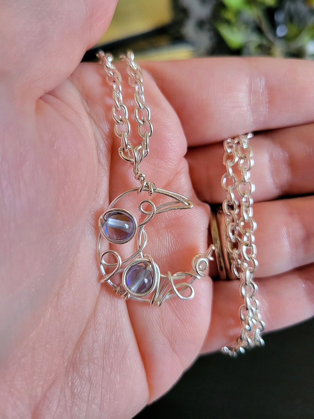 Image of Wire Wrapped Crescent Moon Necklace