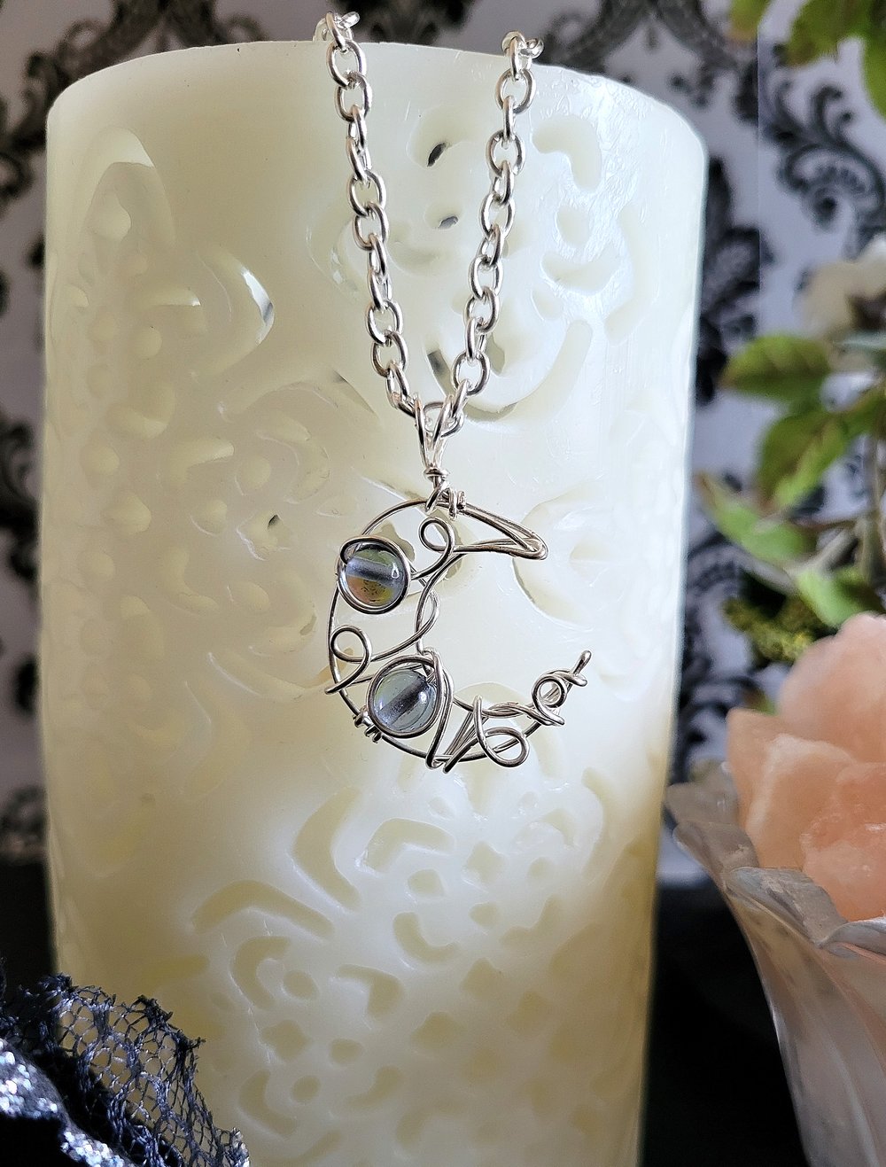 Image of Wire Wrapped Crescent Moon Necklace