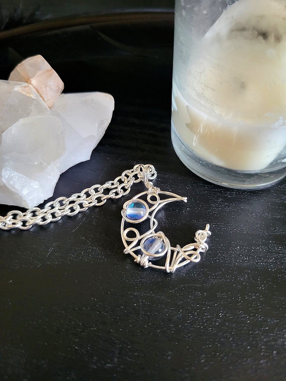 Image of Wire Wrapped Crescent Moon Necklace