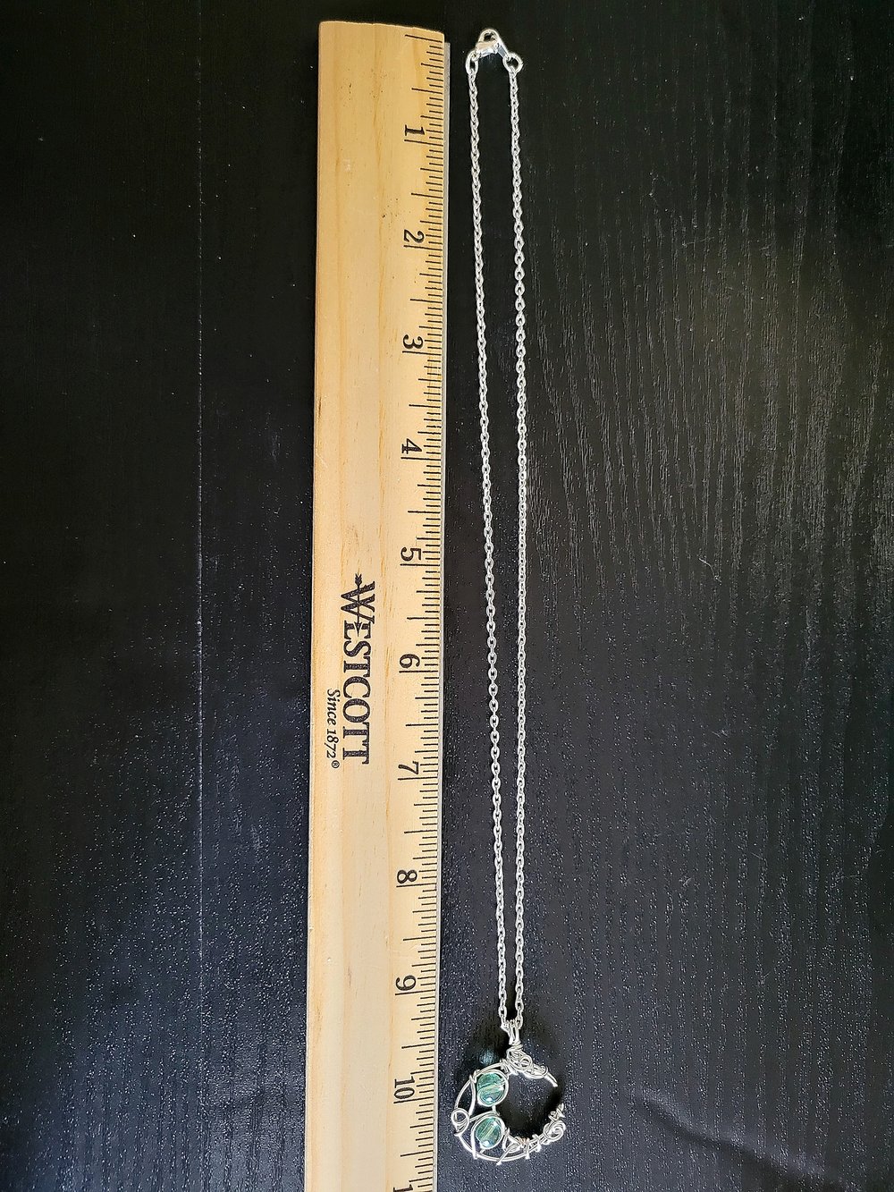 Image of Wire Wrapped Beaded Moon Pendant with Chain