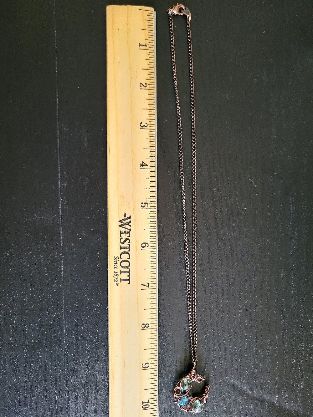 Image of Antique Copper Wire Beaded Crescent Moon Necklace